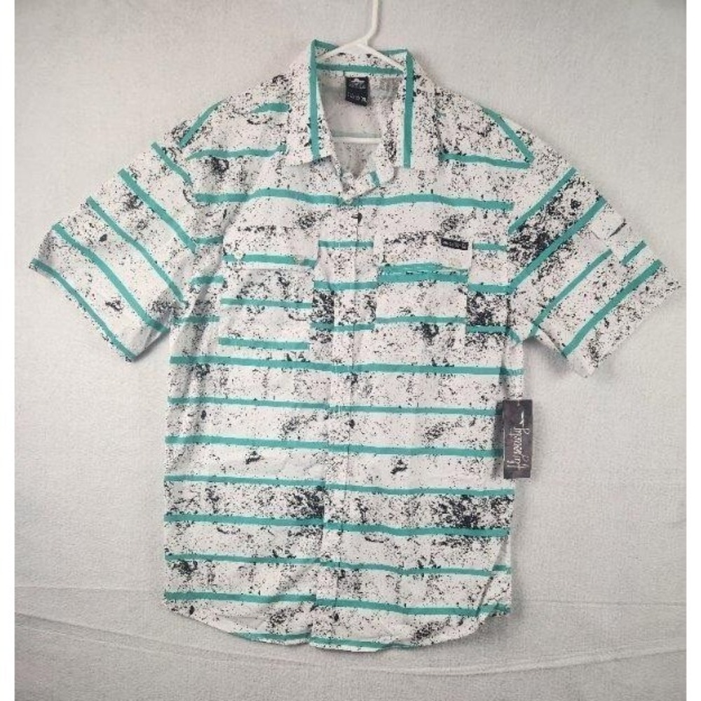 Fly Society Mens Shirt 3XL Short Sleeve Button Up Speckled Stripes Cotton Blend